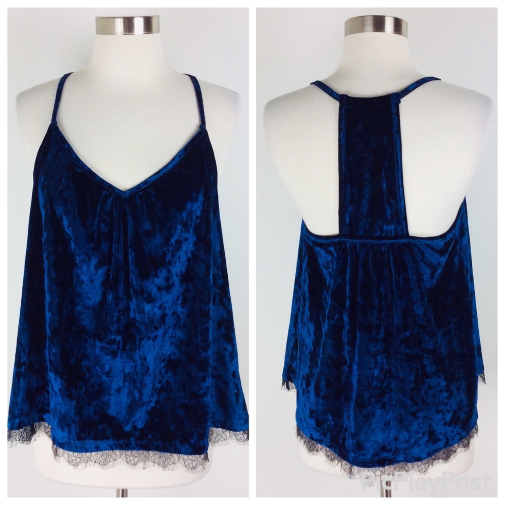 TAHARI Sleepwear Blue Velvety Camisole Top Size M
